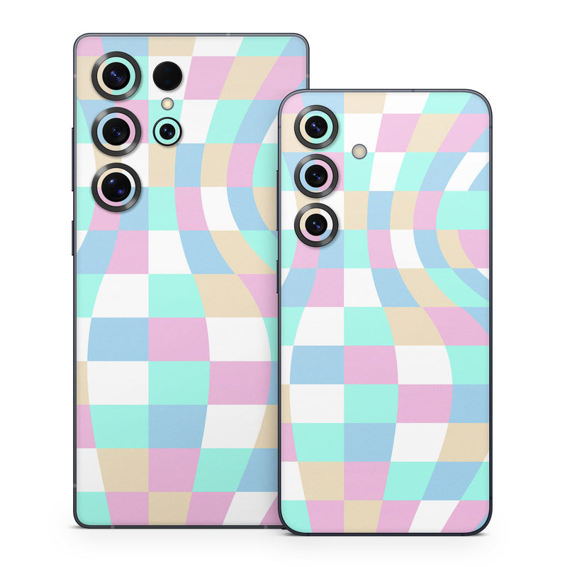Samsung Galaxy S25 Series Skin design of Azure, Textile, Rectangle, Art, Pink, Painting, Aqua, Font, Magenta, Material property, with white, blue, pink colors