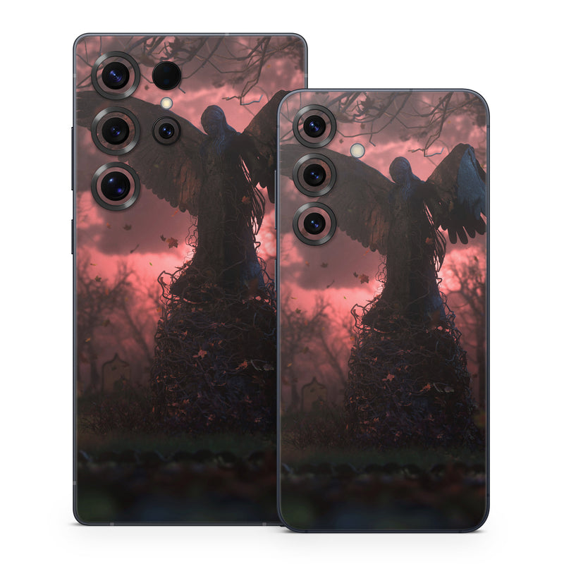 Samsung Galaxy S25 Series Skin design of Nature, Sky, Atmospheric phenomenon, Tree, Atmosphere, Darkness, Night, Screenshot, Cg artwork, Fictional character, with black, red colors