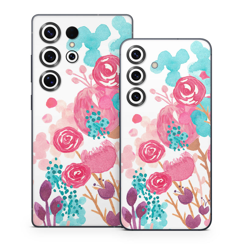 Samsung Galaxy S25 Series Skin design of Pink, Pattern, Design, Illustration, Clip art, Plant, Graphics, Art, with white, pink, purple, blue, red colors