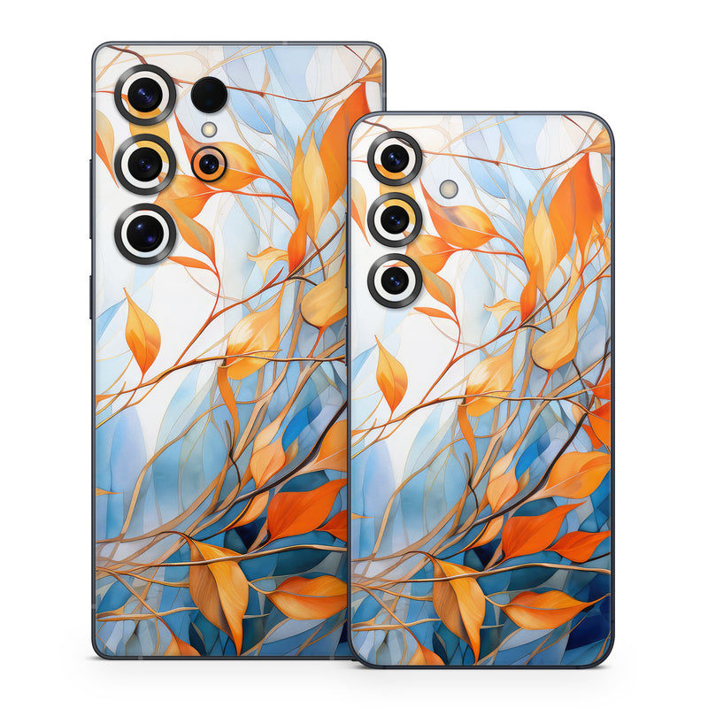 Samsung Galaxy S25 Series Skin design of Plant, Amber, Twig, Branch, Orange, Vegetation, Natural landscape, Tree, Woody plant, Deciduous, with yellow, orange, red, blue, white, purple colors