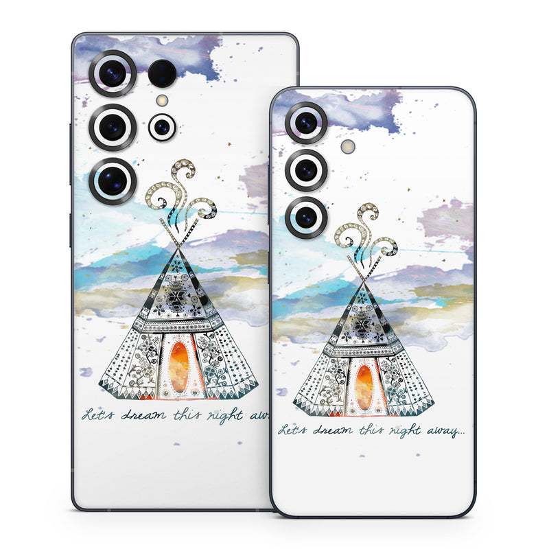 Samsung Galaxy S25 Series Skin design of Illustration, Art, Graphics, Pole, Drawing, with blue, yellow, black, orange, purple colors