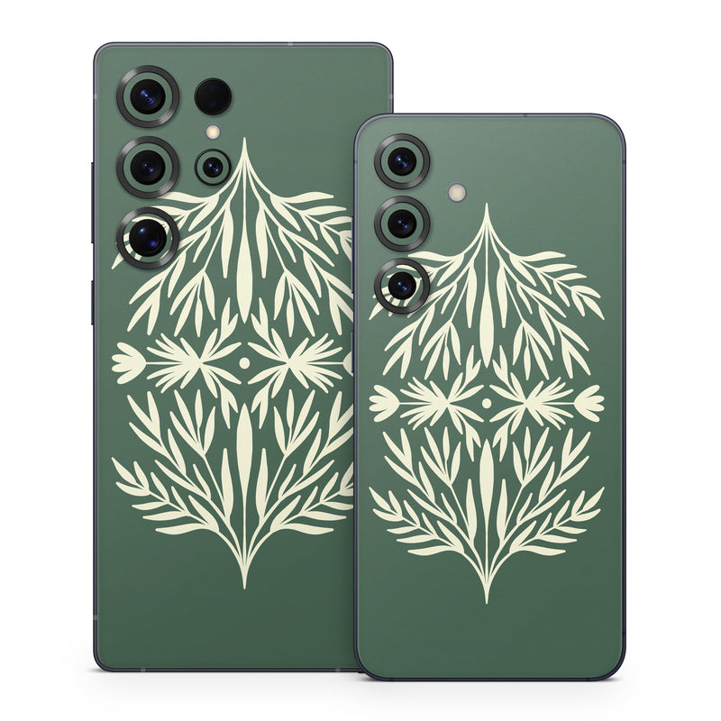 Samsung Galaxy S25 Series Skin design of Plant, Terrestrial plant, Art, Triangle, Symmetry, Pattern, Electric blue, Graphics, Grass, Visual arts, with green, white colors