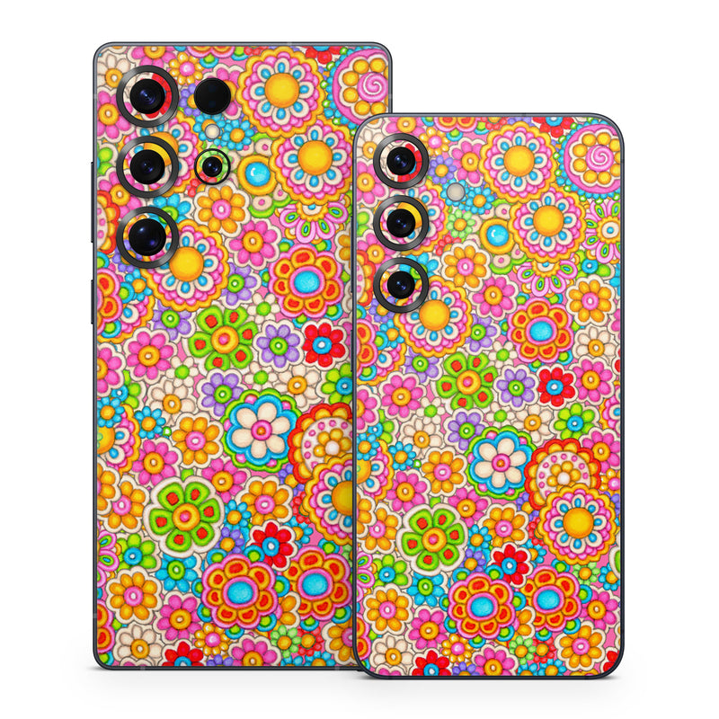 Samsung Galaxy S25 Series Skin design of Pattern, Design, Textile, Visual arts, with pink, red, orange, yellow, green, blue, purple colors