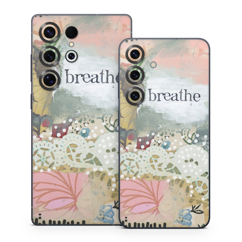 Samsung Galaxy S25 Series Skin design of Butterfly, Moths and butterflies, Insect, Pollinator, Organism, Illustration, Brush-footed butterfly, Art, Fictional character, Wildflower, with pink, brown, white, black, red, blue, green colors