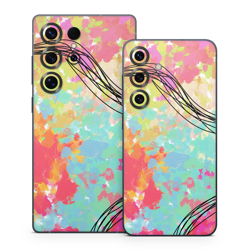 Samsung Galaxy S25 Series Skin design of Pattern, Line, Graphic Design, Design, Visual Arts, Art, Plant, Wallpaper, Illustration, Cg Artwork, with black, white, red, pink, blue, green, yellow, orange, brown colors