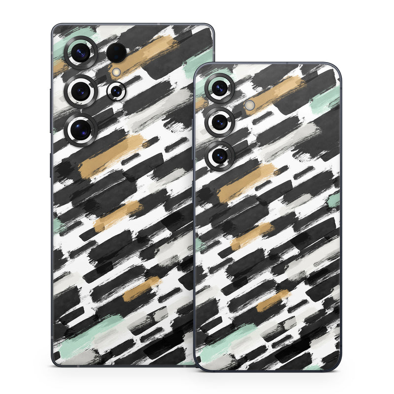 Samsung Galaxy S25 Series Skin design of Pattern, Line, Design, Material property, Rectangle, with black, white, orange, blue, yellow colors