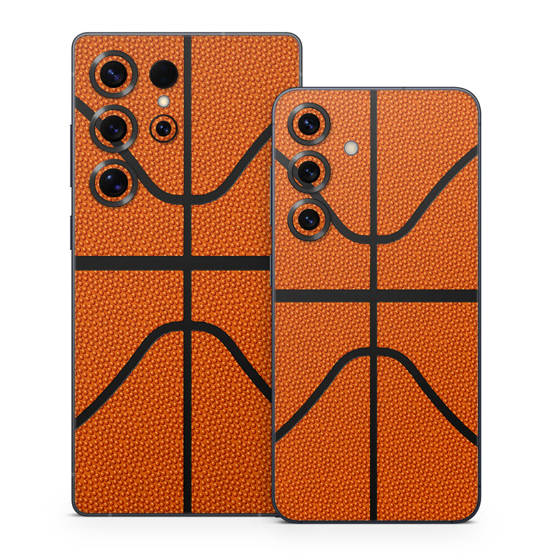 Samsung Galaxy S25 Series Skin design of Orange, Basketball, Line, Pattern, Sport venue, Brown, Yellow, Design, Net, Team sport, with orange, black colors