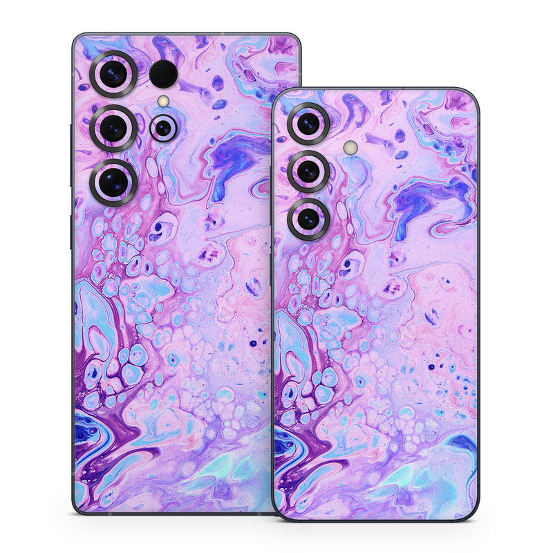 Samsung Galaxy S25 Series Skin design of Purple, Violet, Lilac, Art, Pattern, Modern art, Painting, Visual arts, Acrylic paint, Magenta, with pink, purple, blue colors
