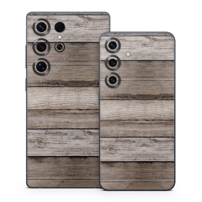 Samsung Galaxy S25 Series Skin design of Wood, Plank, Wood stain, Hardwood, Line, Pattern, Floor, Lumber, Wood flooring, Plywood, with brown, black colors
