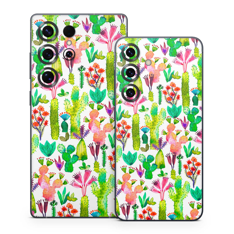 Samsung Galaxy S25 Series Skin design of Pattern, Floral design, Plant, Wildflower, Wrapping paper, with white, green, red, purple, pink, black colors