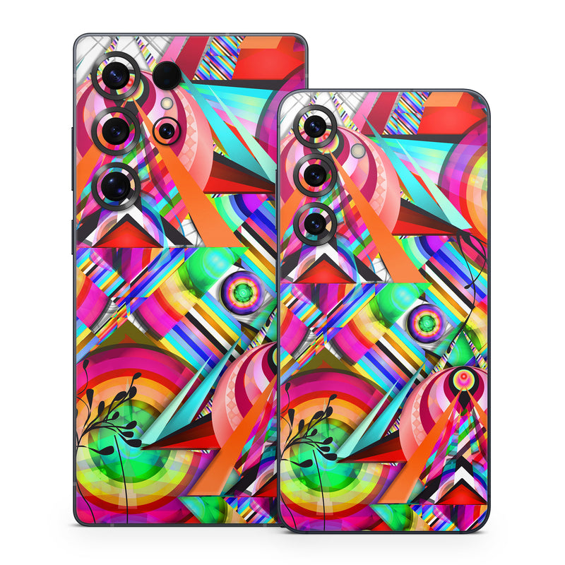 Samsung Galaxy S25 Series Skin design of Psychedelic art, Pattern, Design, Graphic design, Colorfulness, Visual arts, Circle, Art, with red, pink, green, yellow, orange colors
