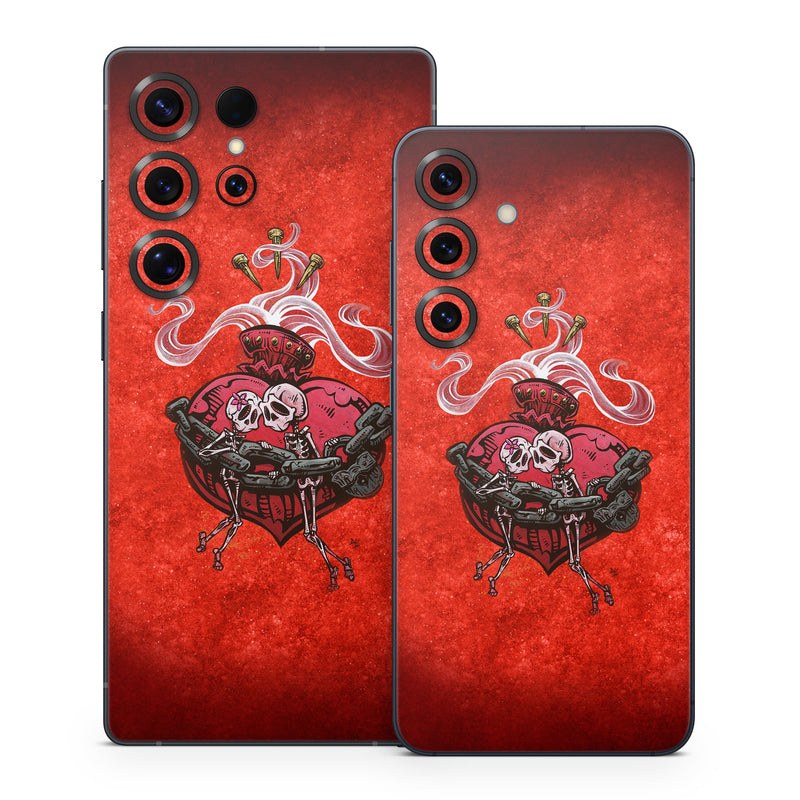 Samsung Galaxy S25 Series Skin design of Orange, Art, Font, Sleeve, Tints and shades, Symbol, Pattern, Logo, Magenta, Graphics, with black, red, white, gray colors