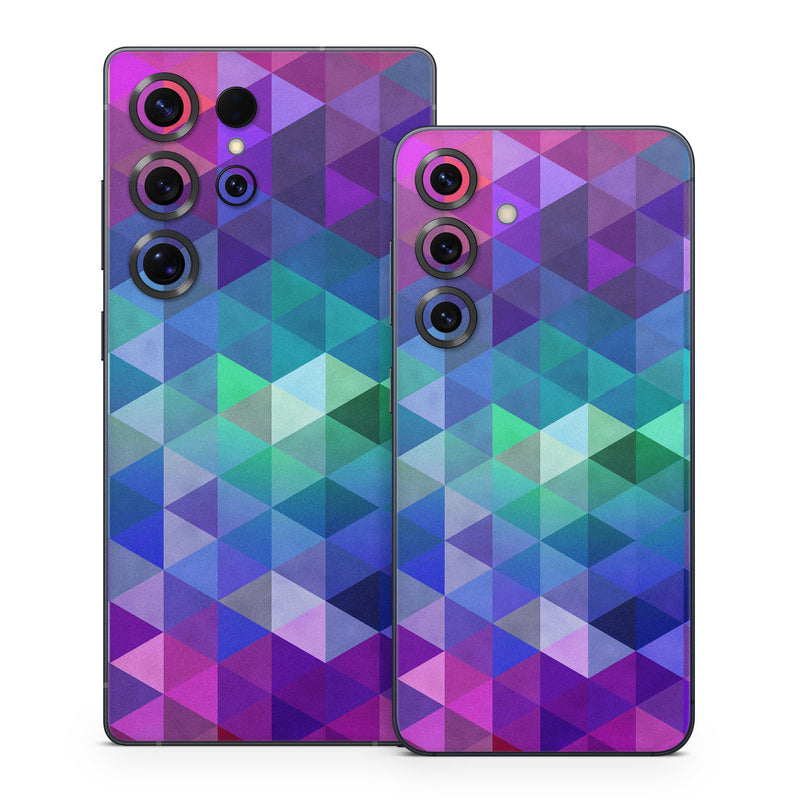 Samsung Galaxy S25 Series Skin design of Purple, Violet, Pattern, Blue, Magenta, Triangle, Line, Design, Graphic design, Symmetry, with blue, purple, green, red, pink colors