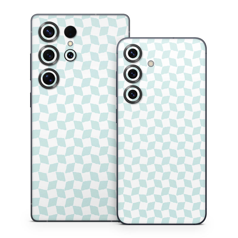 Samsung Galaxy S25 Series Skin design of Blue, Azure, Art, Font, Aqua, Rectangle, Floor, Flooring, Material property, Symmetry, with white, blue colors