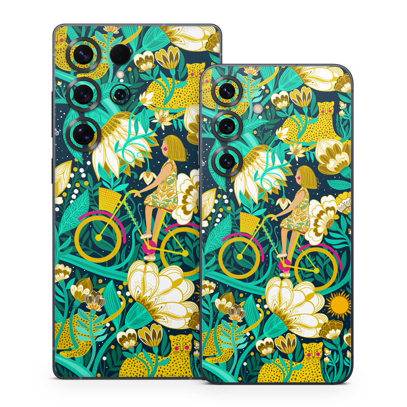 Samsung Galaxy S25 Series Skin design of Green, Rectangle, Plant, Aqua, Pattern, Electric blue, Art, Motif, Design, Visual arts, with green, black, blue, yellow, pink, white, red, brown colors