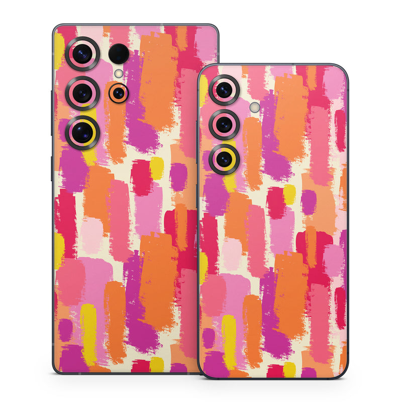Samsung Galaxy S25 Series Skin design of Font, Material property, Magenta, Pattern, Art, Graphics, Tints and shades, Visual arts, Design, Graphic design, with orange, yellow, pink, purple, red, white colors