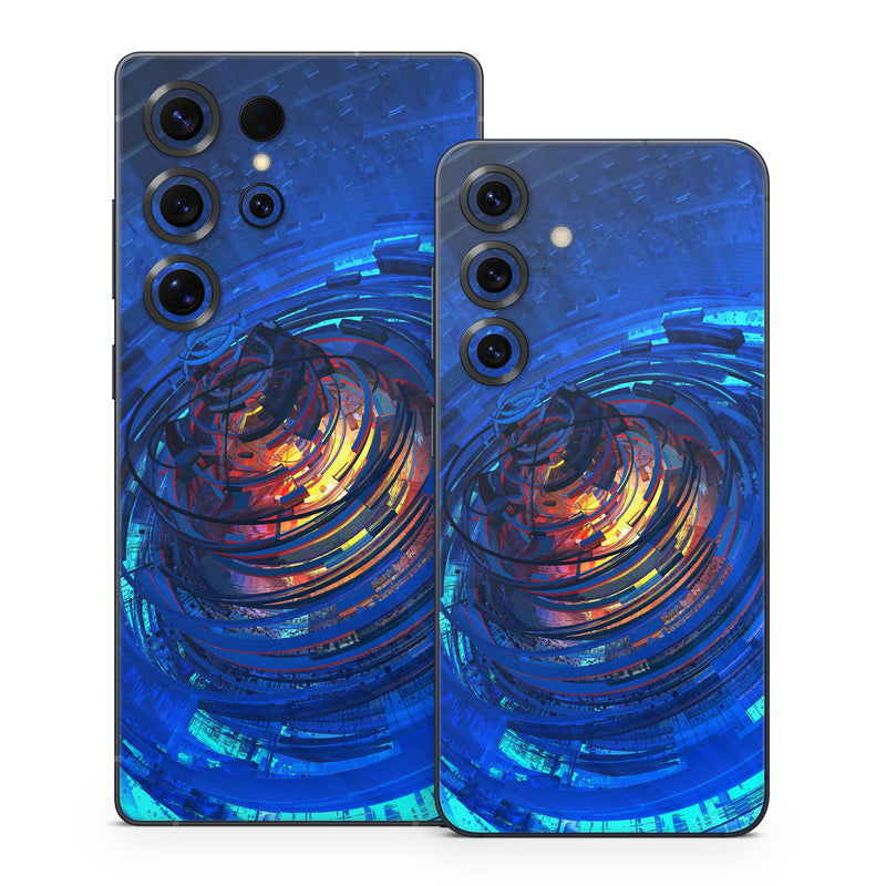Samsung Galaxy S25 Series Skin design of Blue, Water, Circle, Vortex, Electric blue, Wave, Liquid, Graphics, Pattern, Colorfulness, with blue, orange, yellow colors