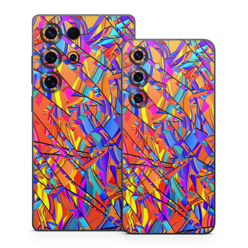 Samsung Galaxy S25 Series Skin design of Pattern, Psychedelic art, Line, Visual arts, Art, with orange, yellow, blue, purple, pink colors
