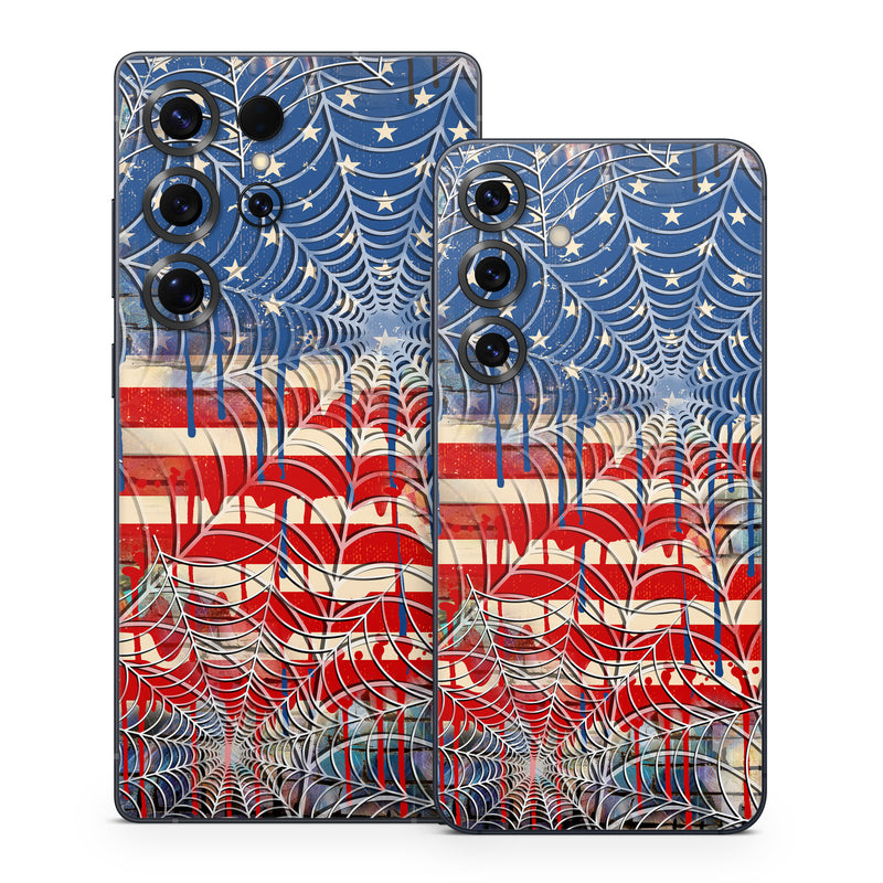Samsung Galaxy S25 Series Skin design of Graffiti, Art, Pattern, Flag, Street art, Line, Textile, Mural, Modern art, with red, blue, white, black colors