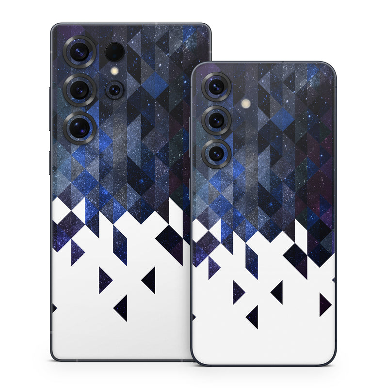 Samsung Galaxy S25 Series Skin design of Text, Pattern, Graphic design, Font, Purple, Design, Line, Triangle, Logo, Graphics, with black, blue, white colors