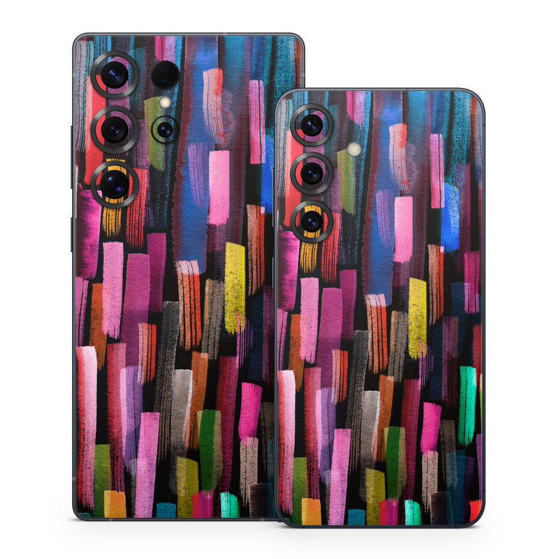 Samsung Galaxy S25 Series Skin design of Colorfulness, Textile, Art, Wood, Line, Material property, Font, Pattern, Tints and shades, Magenta, with black, blue, green, red, pink, yellow, orange, white, gray colors