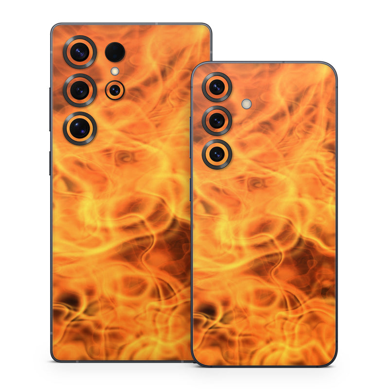 Samsung Galaxy S25 Series Skin design of Flame, Fire, Heat, Orange, with red, orange, black colors