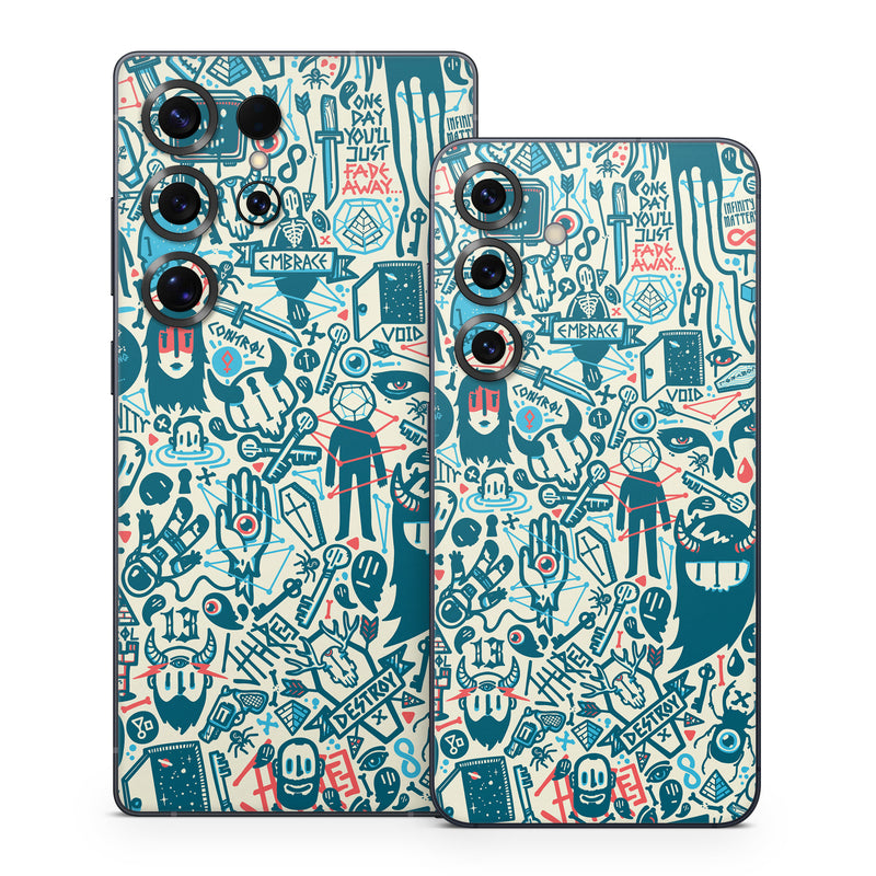 Samsung Galaxy S25 Series Skin design of Pattern, Psychedelic art, Turquoise, Art, Design, Visual arts, Line, Drawing, Doodle, Graphic design, with white, green, blue, red colors