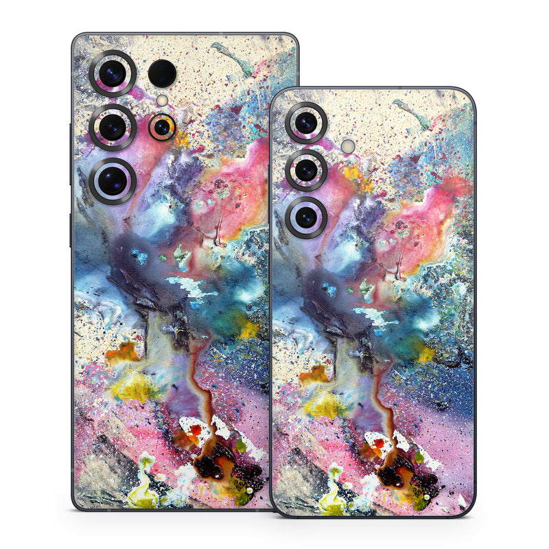 Samsung Galaxy S25 Series Skin design of Watercolor paint, Painting, Acrylic paint, Art, Modern art, Paint, Visual arts, Space, Colorfulness, Illustration, with gray, black, blue, red, pink colors