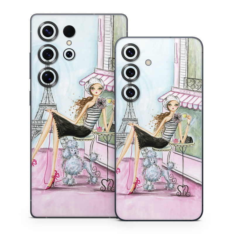 Samsung Galaxy S25 Series Skin design of Pink, Illustration, Sitting, Konghou, Watercolor paint, Fashion illustration, Art, Drawing, Style, with gray, purple, blue, black, pink colors