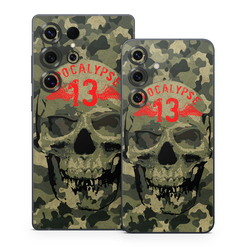 Samsung Galaxy S25 Series Skin design of Bone, Jaw, Art, Font, Skull, Snout, Visual arts, Pattern, Graphics, Graphic design, with black, green, red colors