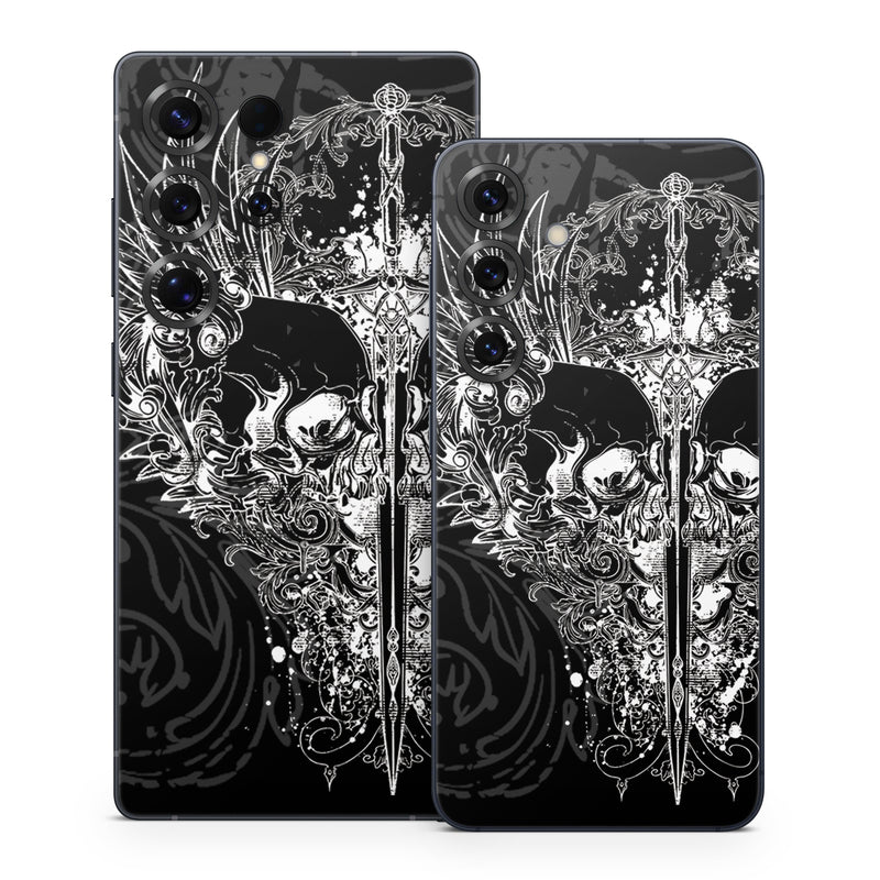 Samsung Galaxy S25 Series Skin design of Illustration, Art, Design, Monochrome, Graphic design, Pattern, Fictional character, Skull, Black-and-white, Graphics, with black, gray colors