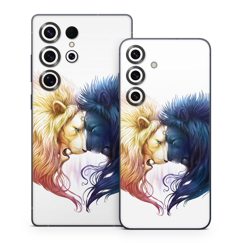 Samsung Galaxy S25 Series Skin design of Vertebrate, Eyelash, Mammal, Ear, Gesture, Cartoon, Art, Painting, Happy, Paint, with white, black, blue, orange, yellow, red, purple colors