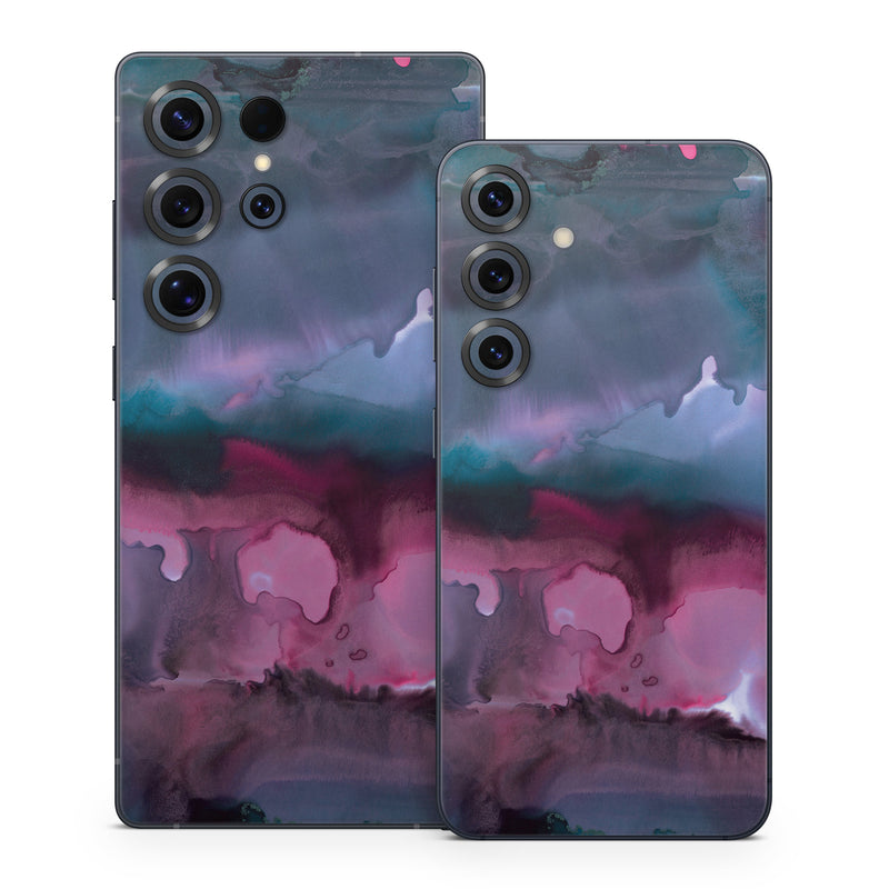 Samsung Galaxy S25 Series Skin design of Watercolor paint, Purple, Painting, Ice, Magenta, Sky, Art, Cloud, Paint, Modern art, with black, white, purple, blue, red colors