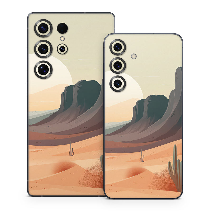Samsung Galaxy S25 Series Skin design of Sky, Light, Nature, Natural landscape, Art, Landscape, Moon, Mountainous landforms, Formation, Erg, with orange, yellow, brown, green, white, black colors
