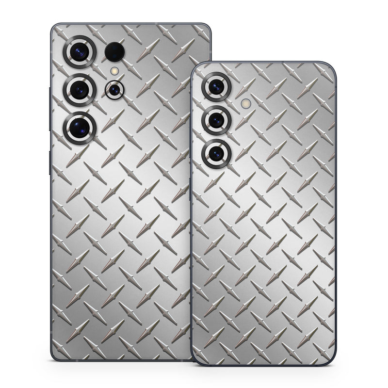 Samsung Galaxy S25 Series Skin design of Pattern, Metal, Line, Design, Steel, Parallel, Tile, Beige, Flooring, with gray colors