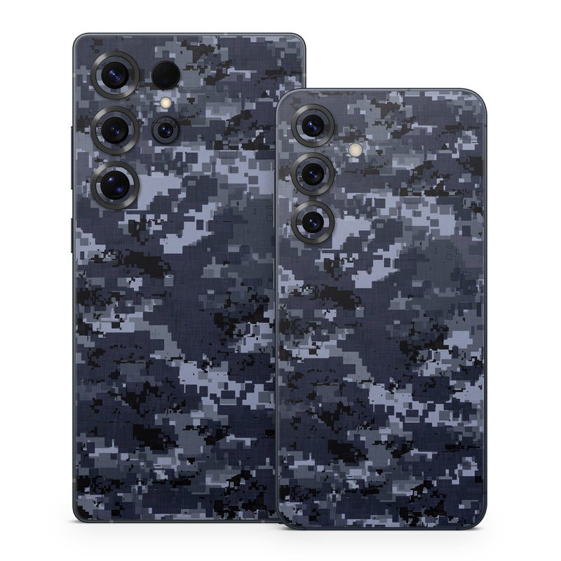 Samsung Galaxy S25 Series Skin design of Military camouflage, Black, Pattern, Blue, Camouflage, Design, Uniform, Textile, Black-and-white, Space, with black, gray, blue colors