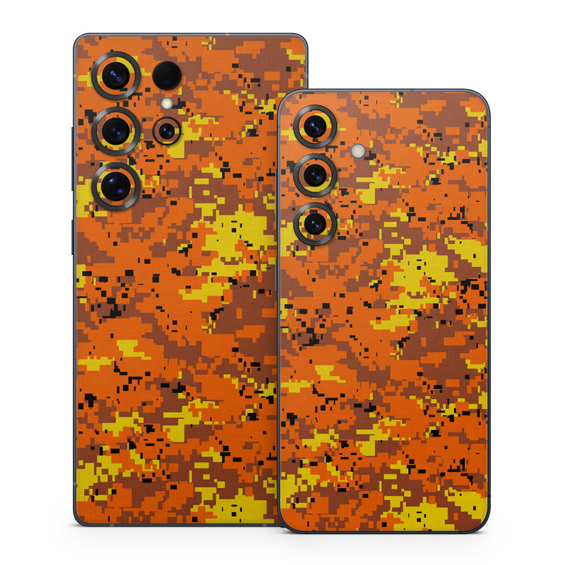 Samsung Galaxy S25 Series Skin design of Orange, Yellow, Leaf, Tree, Pattern, Autumn, Plant, Deciduous, with red, green, black colors