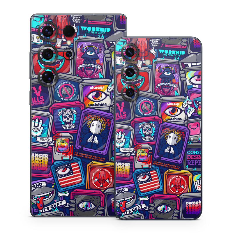 Samsung Galaxy S25 Series Skin design of Pattern, Font, Art, Visual arts, Collection, with red, blue, black, gray, purple, yellow, white, green colors