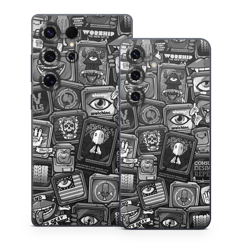 Samsung Galaxy S25 Series Skin design of Font, Text, Pattern, Black-and-white, Design, Photography, Stock photography, Illustration, Monochrome, Drawing, with black, white, gray colors