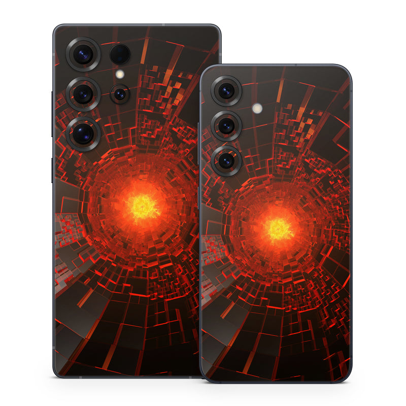 Samsung Galaxy S25 Series Skin design of Red, Fractal art, Light, Circle, Design, Art, Graphics, Symmetry, Pattern, Space, with black, red colors