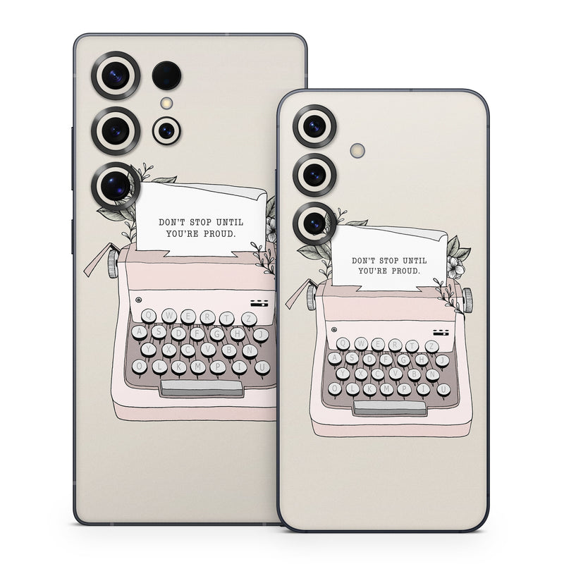 Samsung Galaxy S25 Series Skin design of Typewriter, Office equipment, Space bar, Office supplies, Illustration, with black, white, pink colors