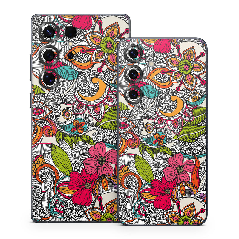 Samsung Galaxy S25 Series Skin design of Pattern, Drawing, Visual arts, Art, Design, Doodle, Floral design, Motif, Illustration, Textile, with gray, red, black, green, purple, blue colors
