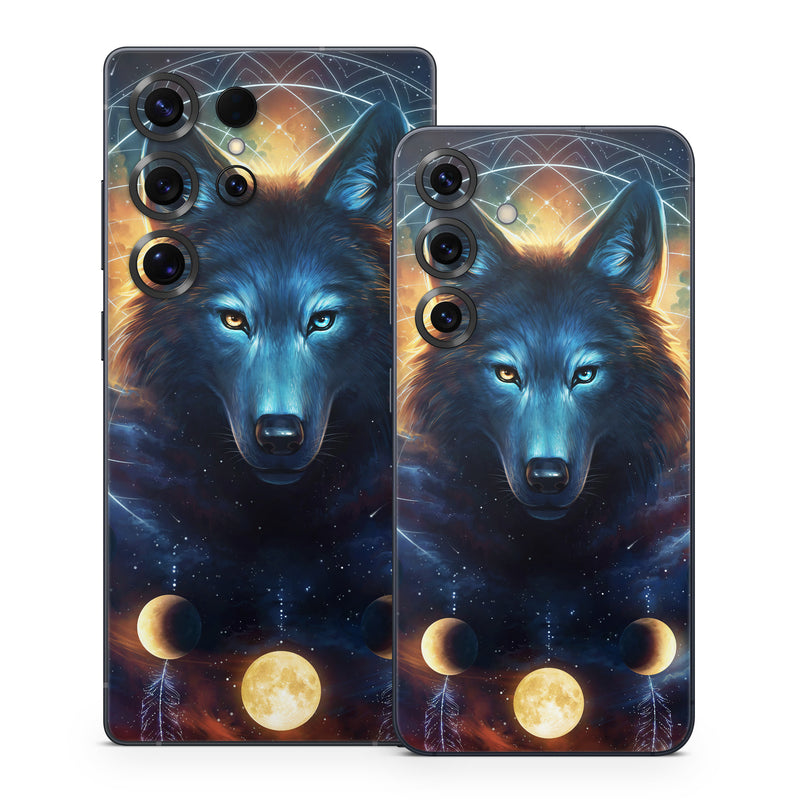 Samsung Galaxy S25 Series Skin design of Light, Nature, Carnivore, Organism, Dog breed, Art, Electric blue, Space, Midnight, Illustration, with black, blue, yellow, orange, green, red, white colors