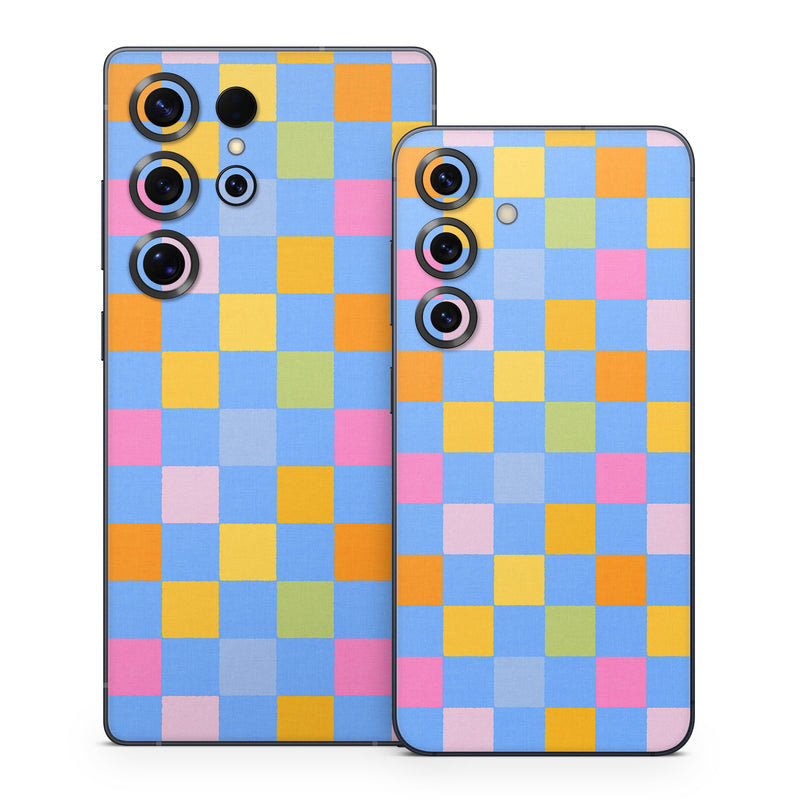 Samsung Galaxy S25 Series Skin design of Rectangle, Azure, Textile, Orange, Aqua, Font, Symmetry, Magenta, Tints and shades, Parallel, with blue, yellow, orange, green, pink colors
