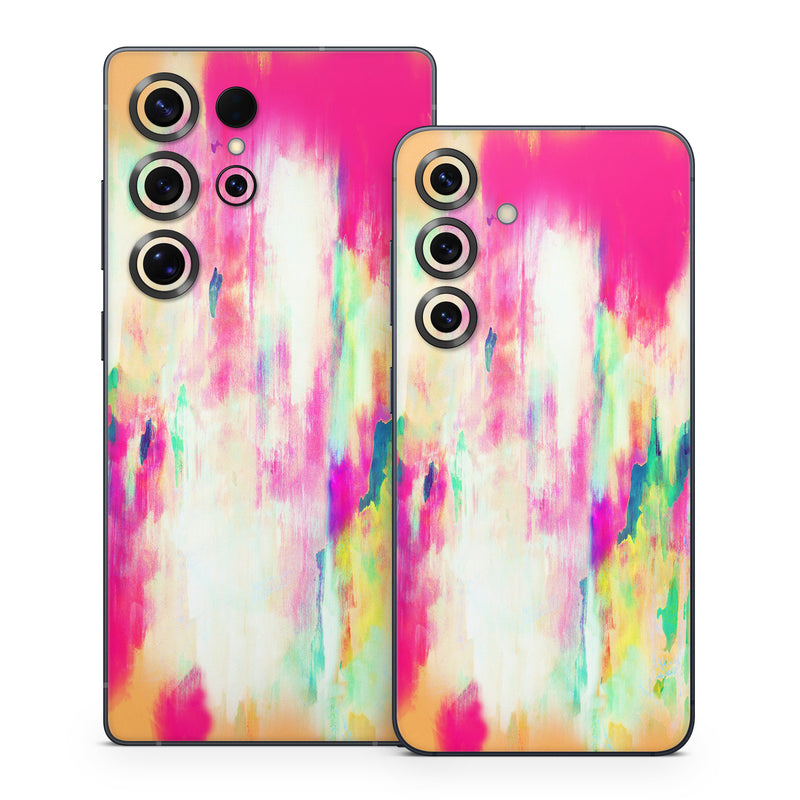 Samsung Galaxy S25 Series Skin design of Pink, Magenta, Art, Watercolor paint, Dye, Visual arts, Pattern, Modern art, Painting, Acrylic paint, with red, white, green colors