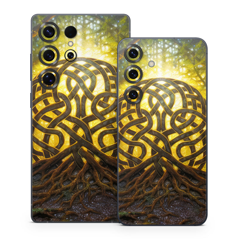 Samsung Galaxy S25 Series Skin design of Art, Pattern, Circle, Symmetry, Tints and shades, Visual arts, Design, Electric blue, Graphics, Font, with green, brown, black, gray, yellow, orange, white colors