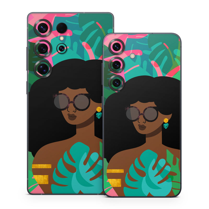 Samsung Galaxy S25 Series Skin design of Illustration, Afro, Art, Eyewear, Glasses, Graphic design, Visual arts, Graphics, Fictional character, with brown, black, green, pink, blue, yellow colors