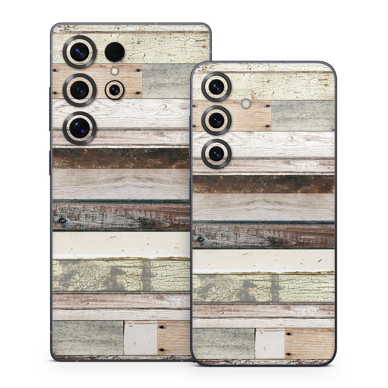 Samsung Galaxy S25 Series Skin design of Wood, Wall, Plank, Line, Lumber, Wood stain, Beige, Parallel, Hardwood, Pattern, with brown, white, gray, yellow colors