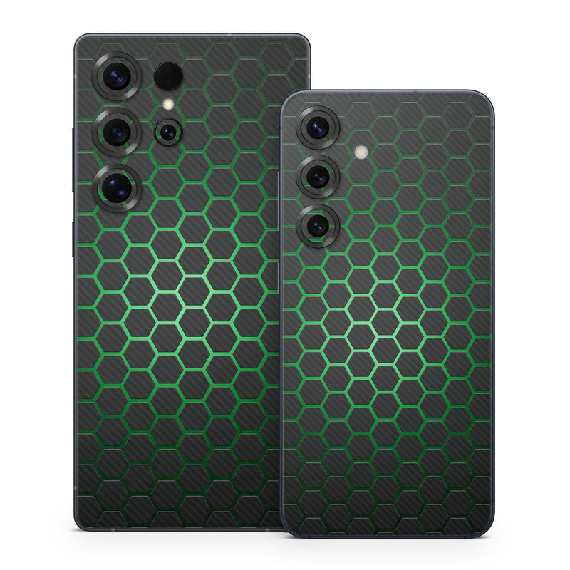 Samsung Galaxy S25 Series Skin design of Pattern, Metal, Design, Carbon, Space, Circle, with black, gray, green colors