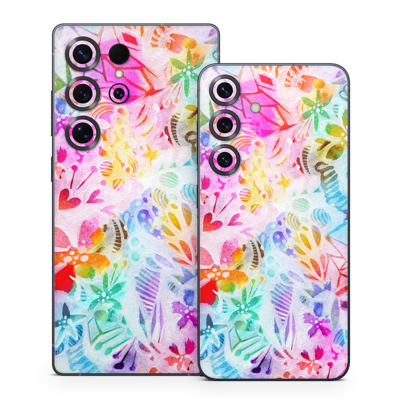 Samsung Galaxy S25 Series Skin design of Pattern, Design, Textile, Art, with gray, pink, purple, blue colors
